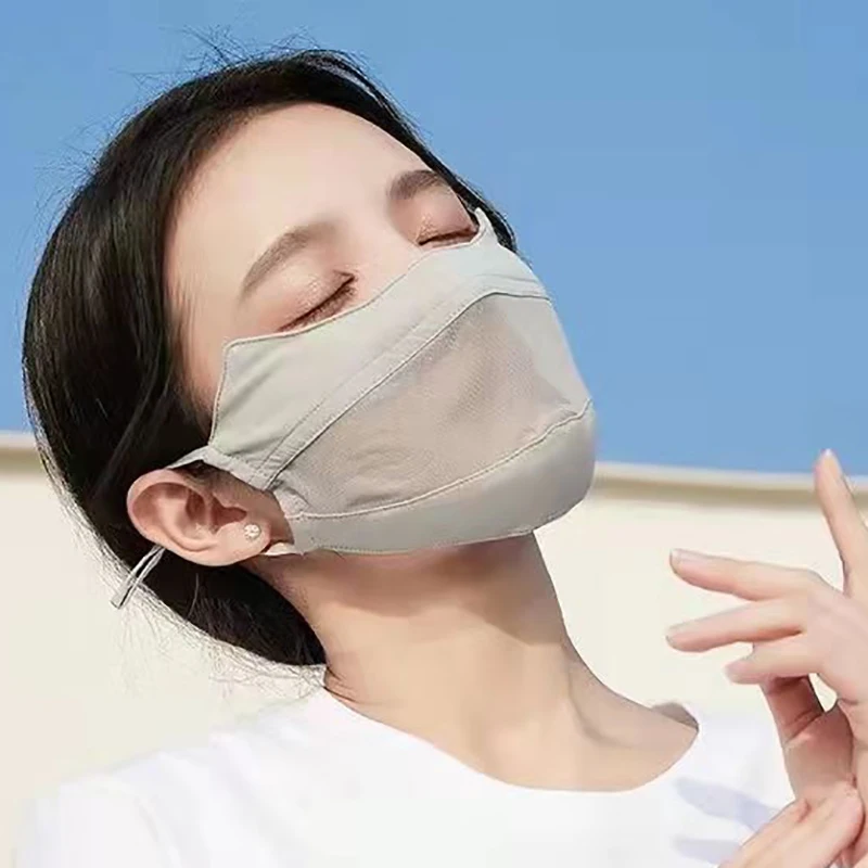 Atmungsaktive Eisseide Sonnenschutz Gesichtsmaske Outdoor Sport Anti-UV-Gesichtsmaske Kopftuch mit verstellbarer Schnalle Fahren Reitmaske