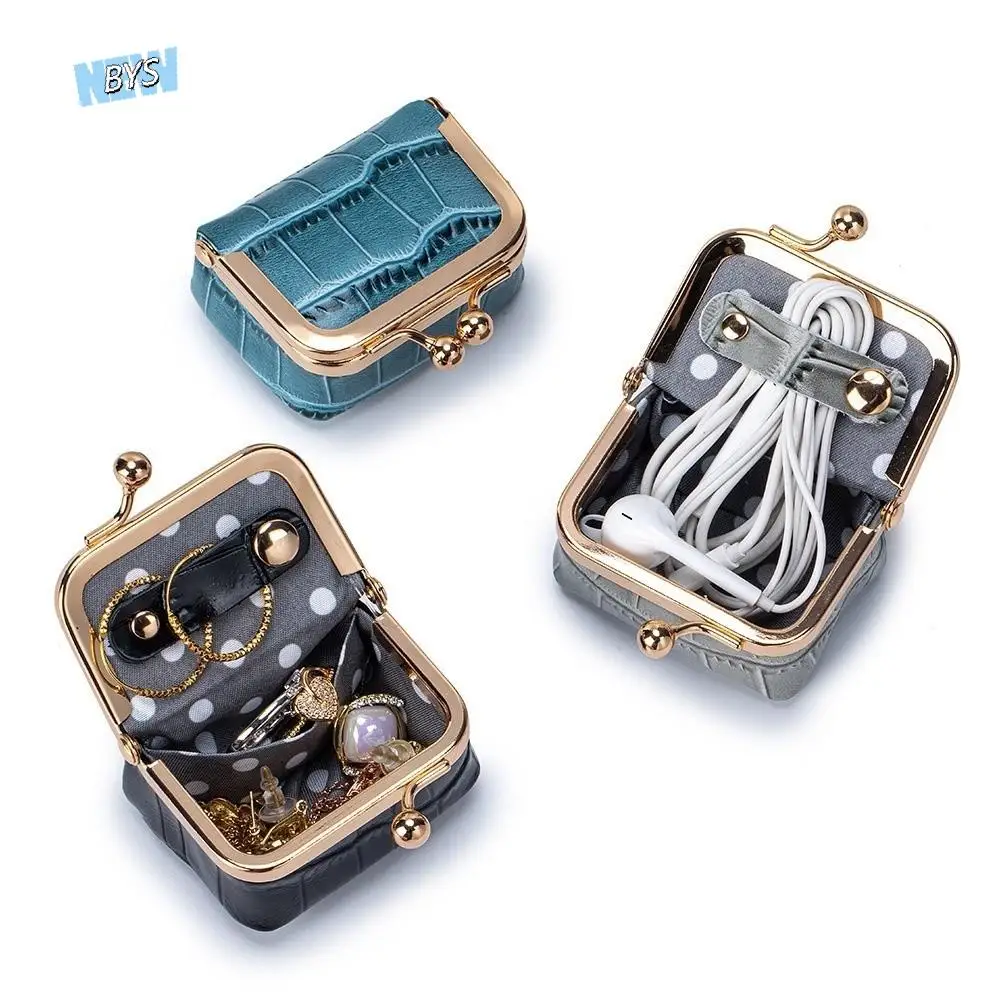 

Soft Crocodile Patterned Kiss Lock Coin Purse Square Solid Color Leather Jewelry Bag Genuine Leather Mini Small Item Bag Ring