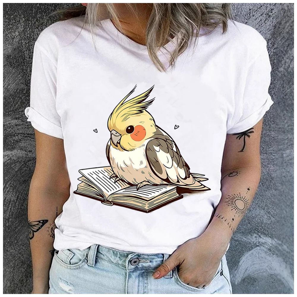 Men Women's Cotton 100% The Studious Parrot Print T-shirt Loose Round Neck Casual Short Sleeve Fashion Top Clothing Summer