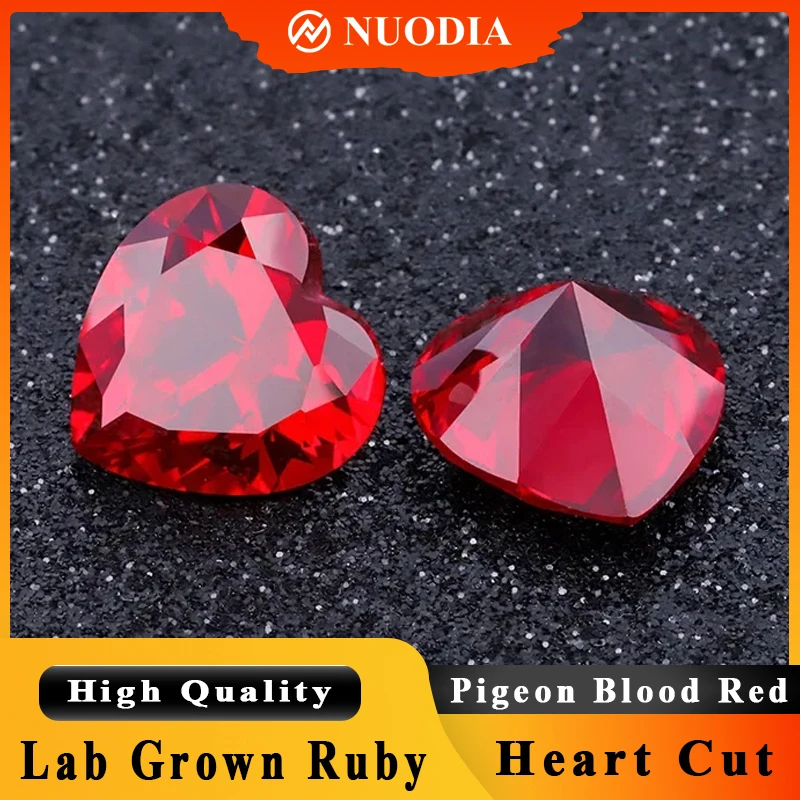 Nuodia Jewelry وصول أعلى حمامة الدم مختبر نمت روبي الأحجار الكريمة القلب قطع الاصطناعية روبي فضفاض الماس الأحجار الكريمة مع شهادة AGL