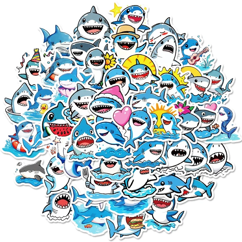 10/30/50 قطعة Kawaii الأزرق القرش البلاستيكية لزجة ملصق الجمالية DIY بها بنفسك الديكور سكرابوكينغ الأطفال اللوازم المدرسية للأطفال #6