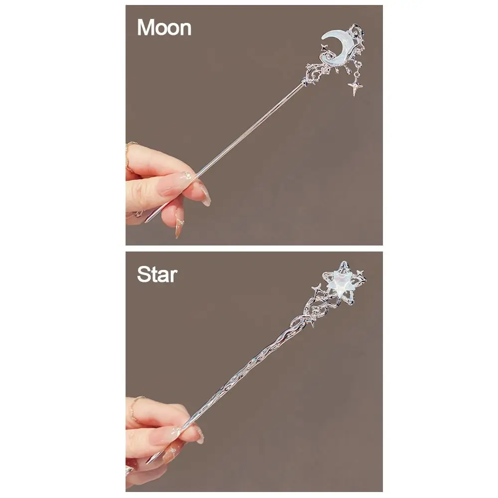 Simple Chinese Moonlight Stone Star Hairpin Moon Shaped Ancient Style Hair Sticks DIY Headpiece Girls Jewelry