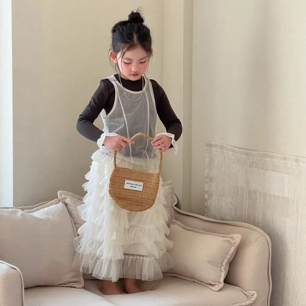 Korean Children Clothing Girls Spring 2026 New Children Long Sleeved T-shirt Vest Two-piece Set Girls High-end Fashion Outfit