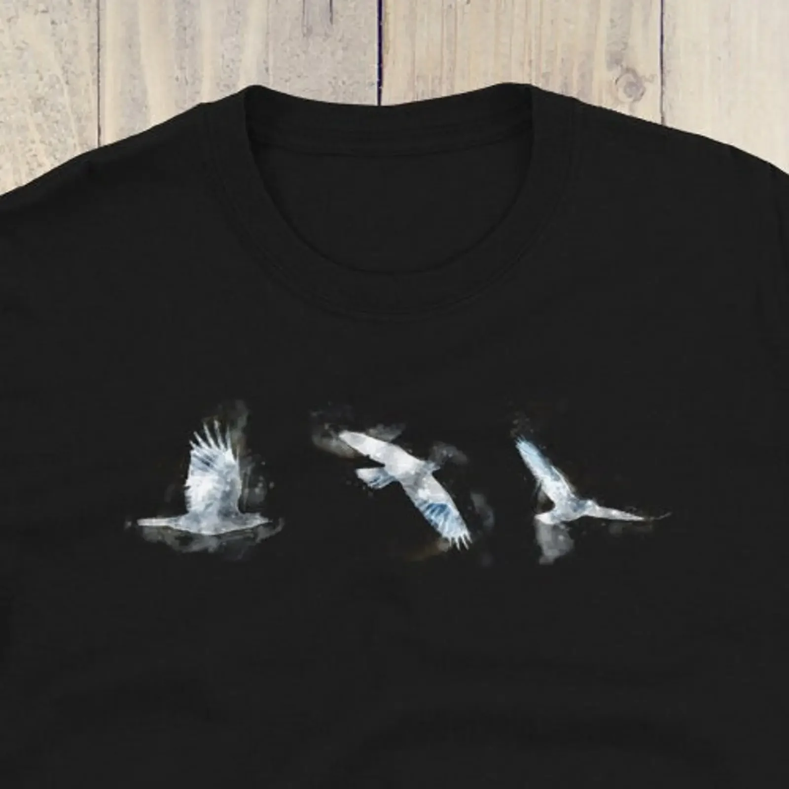Watercolour Style Flying White Crows T Shirt Gothic Spectral Crow Animal Art Casual  vintage Washed designer clothes Stylish
