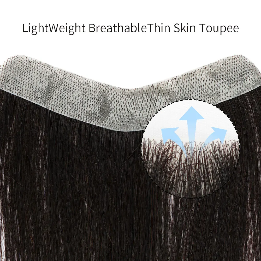 Doreen Front Men Toupee Remy Hair Replacement System V Style Forehead Human Hair Line Pieces Short Hair Thin PU Natural Hairline