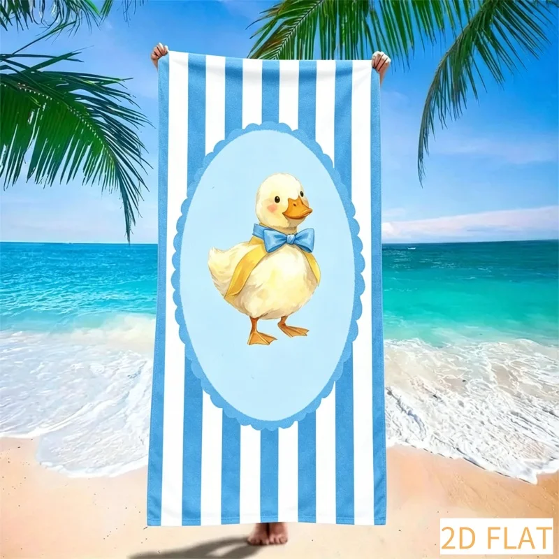 Cute Duck Beach Towel - Super Absorbent Quick Dry Microfiber with Yellow Gingham Pattern, Soft Sand-Free Blanket for Picnic