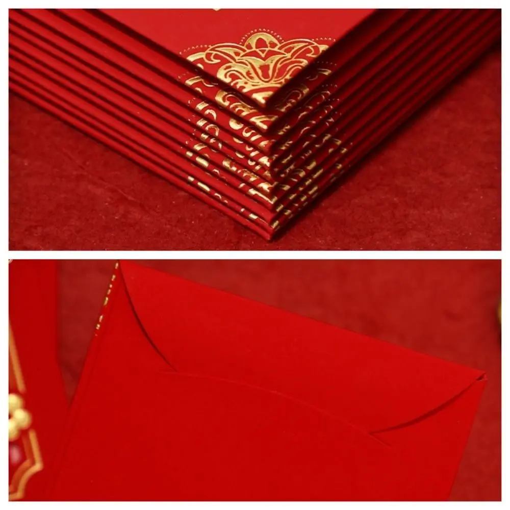 6Pcs Hollow Out 2025 New Year Red Envelope Gold Foiling Stamping Blessing New Year Red Packet Chinese Best Wishes