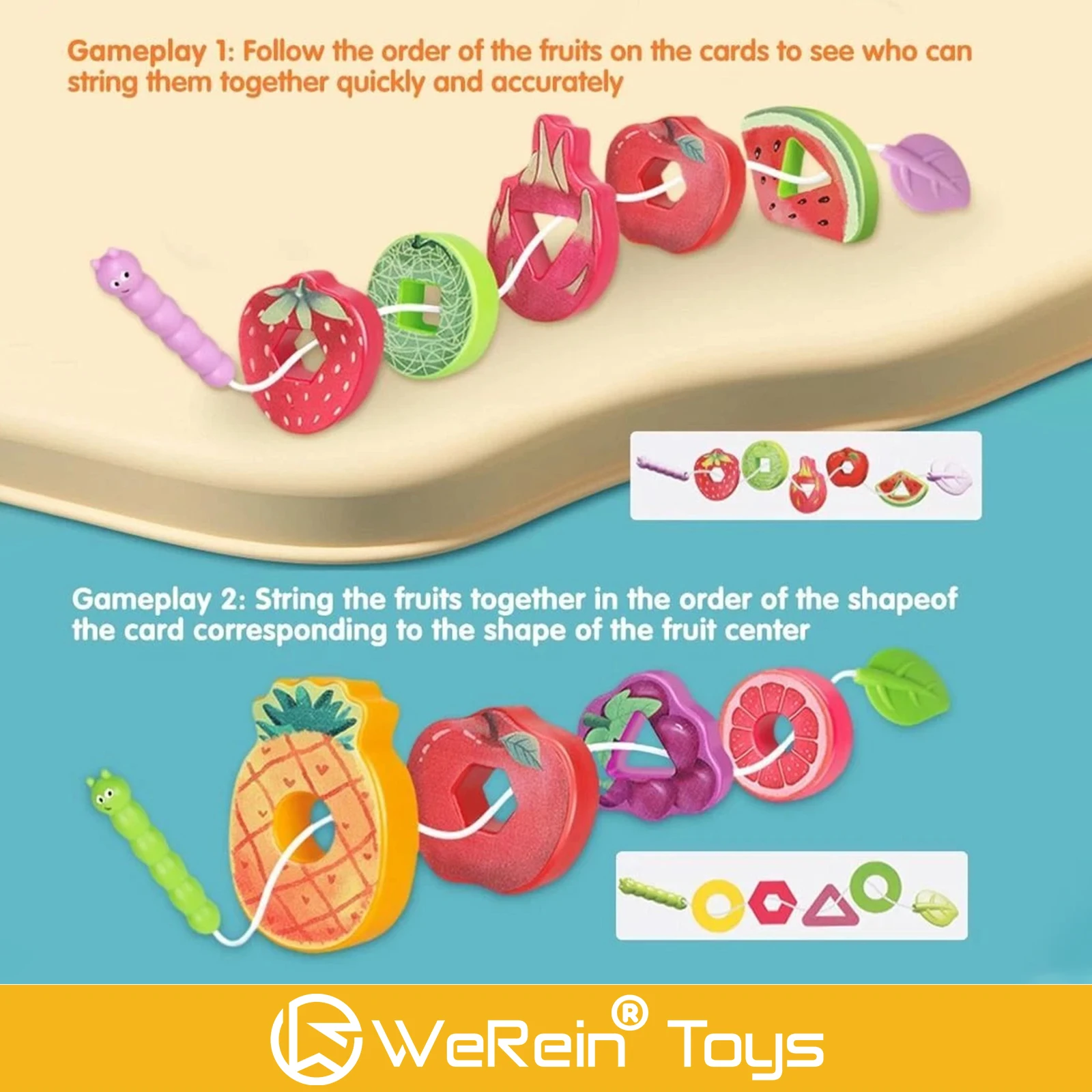 Children's Bead Toy Set - Creative Fruit Food & Traffic Plastic Silicone Material Stringing Educational Plaything