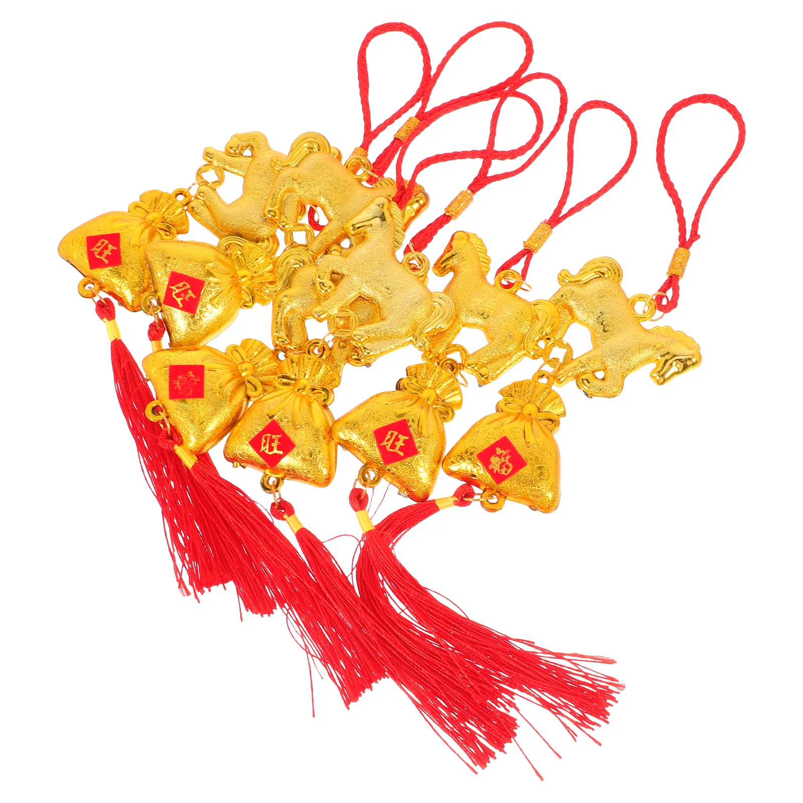 

6pcs Chinese New Year Year Of The Horse Decorative Tassels Festival Pendant Spring Festival Ornaments Lucky Pendant For Bonsai
