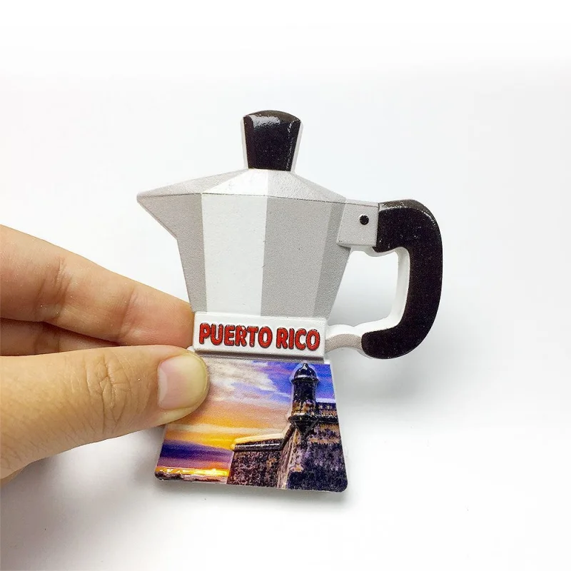 3D Resin Fridge Magnet U.S. Puerto Rico Moka Pot & San Juan Castle Design Cute Strong Home Decor Refrigerator Magnet