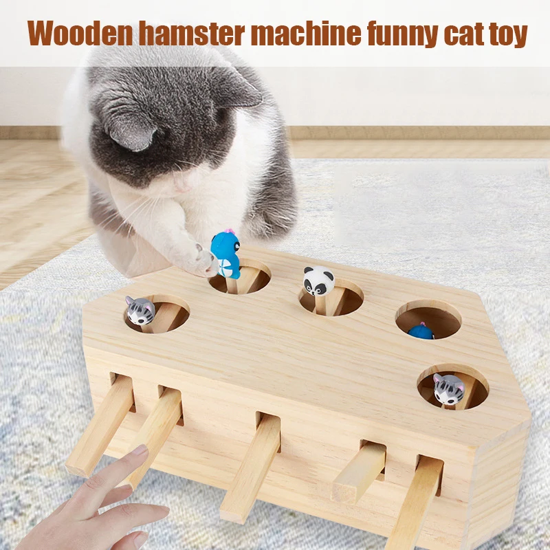 

Wooden Whack-a-mole Game Toy Cat Dog Toy Playing With Kitten Interactive Plaything Cat Tease Toys Gift