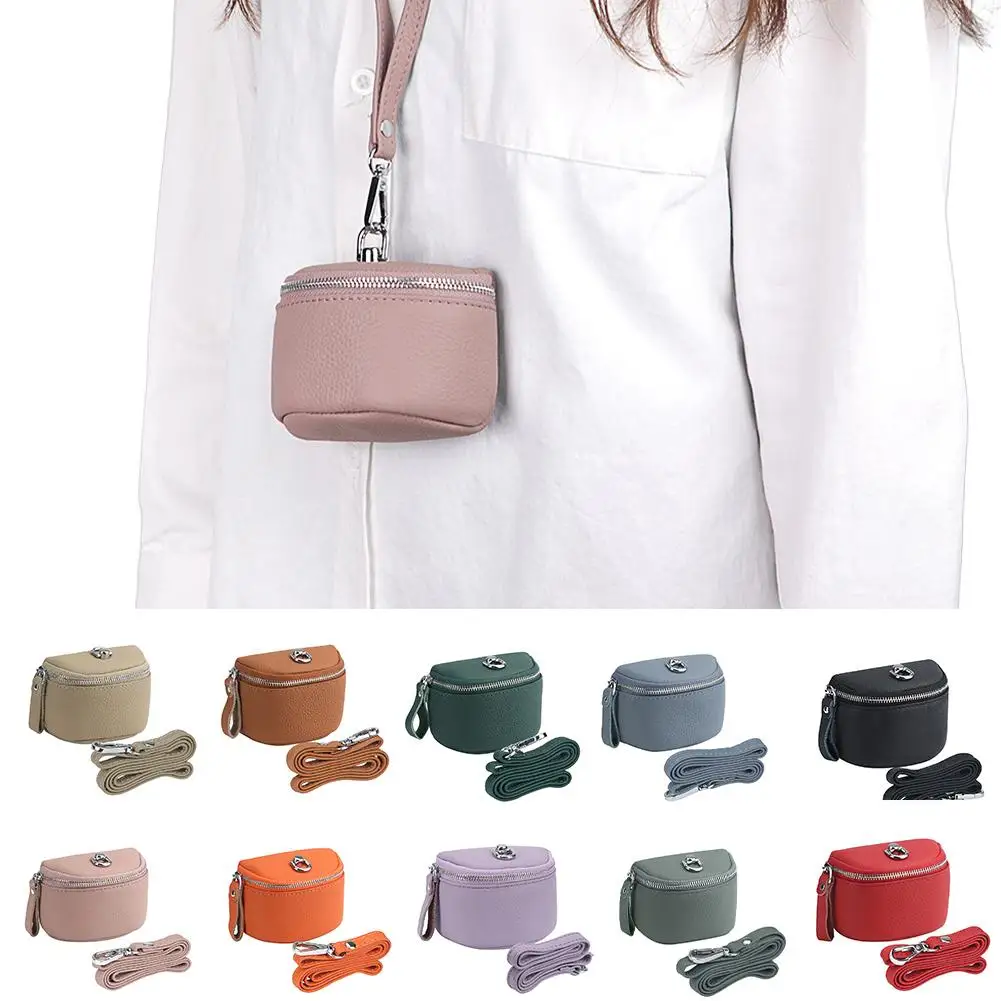 

Women's Genuine Leather Compact Halterneck Small Cowhide Portable Coin Earphone Purses Bags Mini Bag Storage Makeup and Sim E7L1