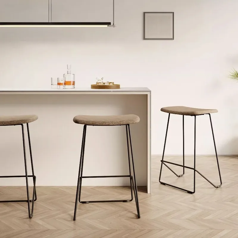 hh-Industrial Style Fabric Bar Stool, Modern Saddle Seat Counter Chair, Minimalist Armless Accent Stool for Home Decor Kitchen^