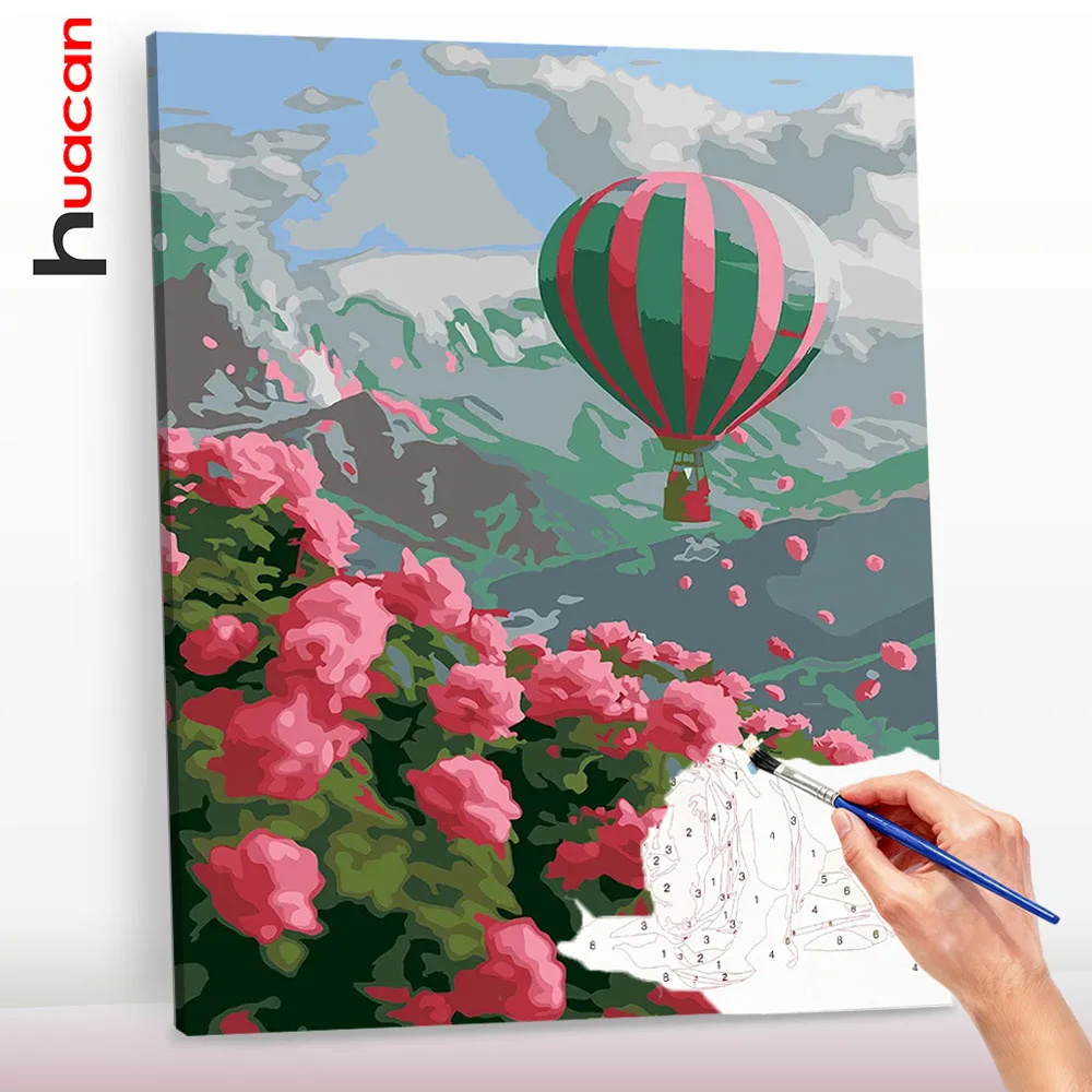 Huacan Heißluftballon-Malset nach Zahlen für Erwachsene, Ölgemälde, Malen nach Zahlen, Blumen-Raumdekoration ﻿ ﻿ ﻿
