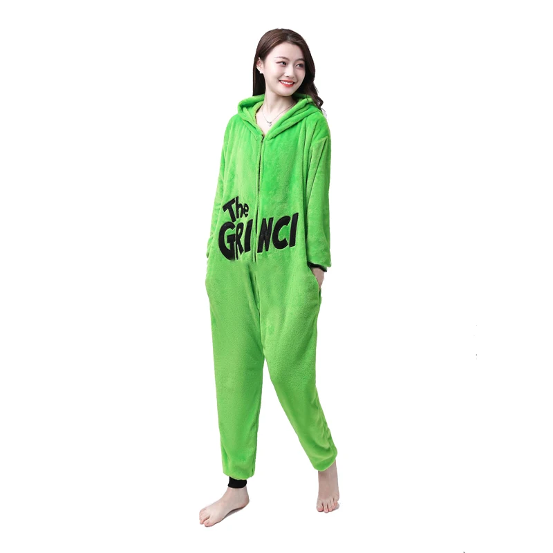 Women Clothing Green Monster Kigurumi Cartton Onesies for Adult Pajamas Halloween Cosplay Costume Christmas One-Piece Sleepwear