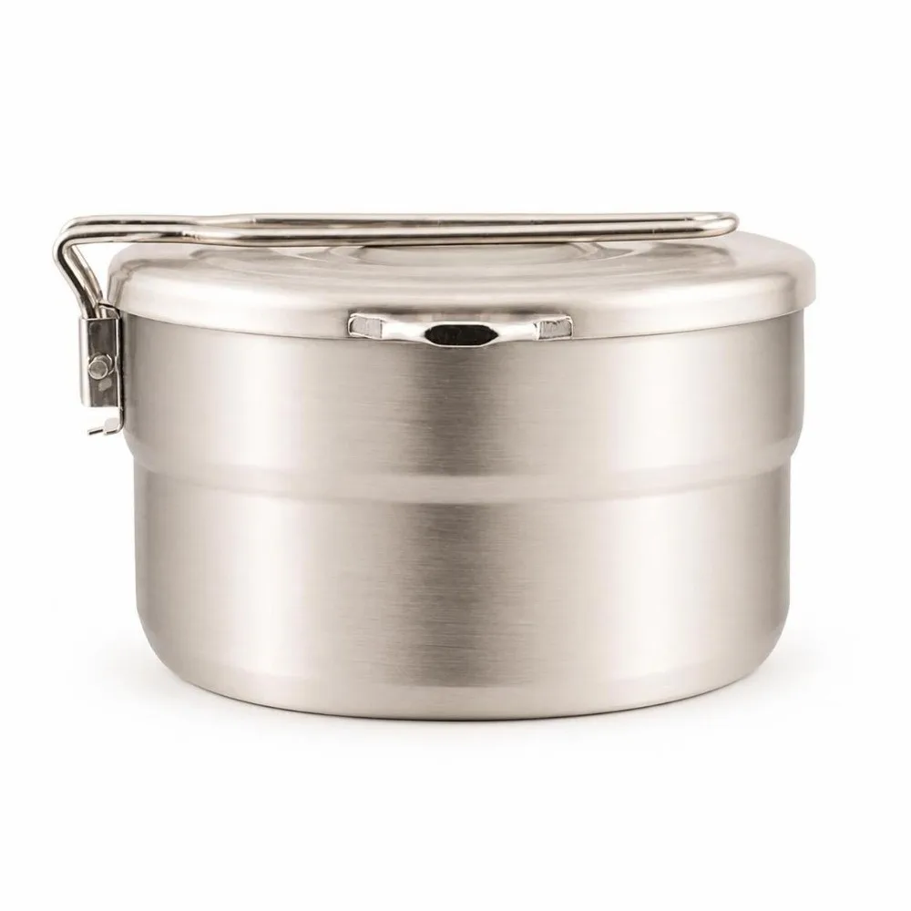 Durable 1.5L Camping Cook Pot Folding Handle With Lid 304 Stainless Steel Lunch Box Practical Outdoor Cookware Picnic