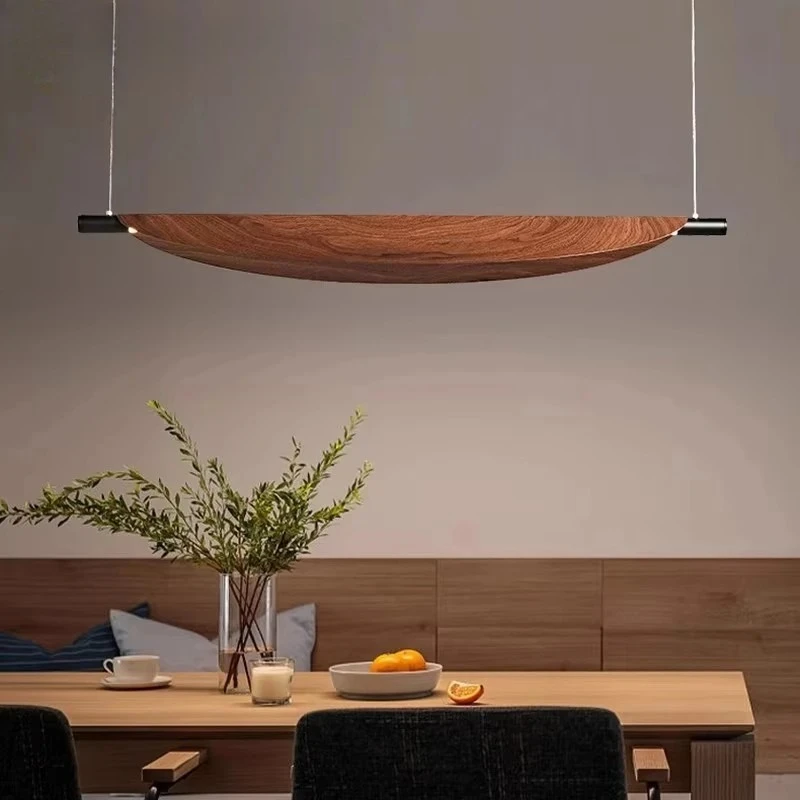Japanese Style Retro Wooden Pendant Lights Simplicity Small Boat Shaped LED Suspension Lamp for Kitchen Island Office Restaurant