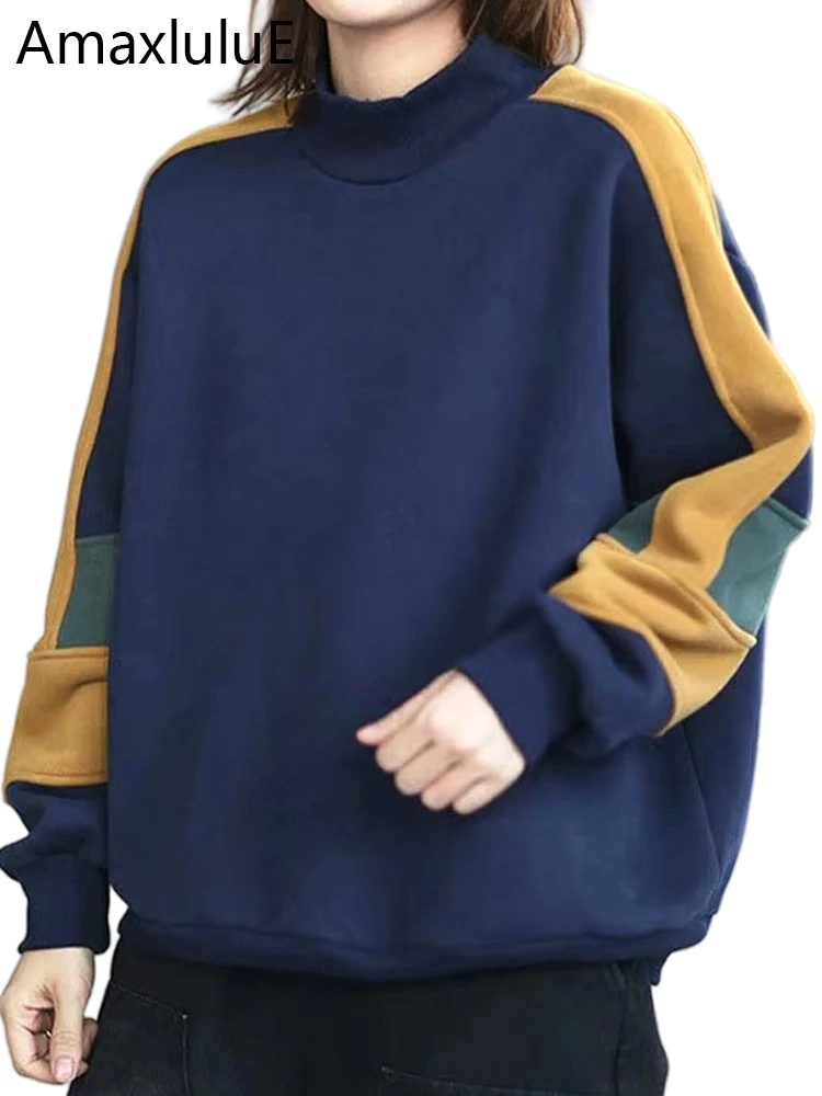 

Amax luluE European Style Winter Clothes Fashion Womens Fur Warm Casual Loose Hoodies Ladies Patchwork Vintage Punk Sweatshirts