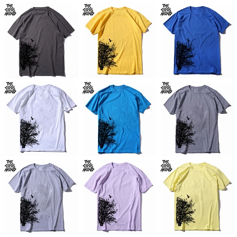 COOLMIND 100% Cotton Short Sleeve Summer Creative Tree Print Men T Shirt Casual Loost Men Tshirt Cool o-neck t-shirt Tee Shirt