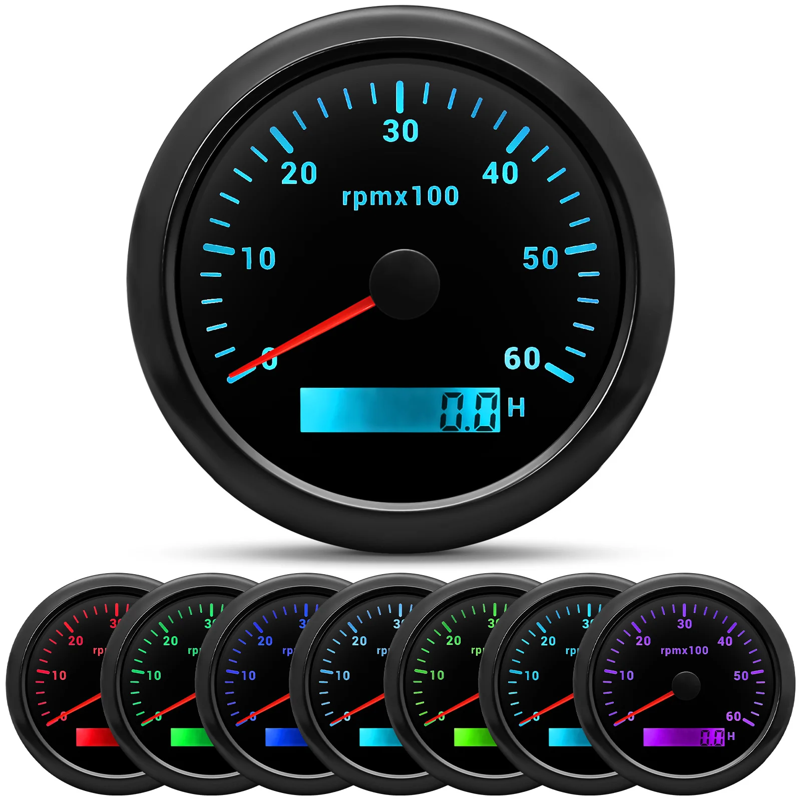 Tachymètre Numérique Marin 85mm 0-8000 RPM - Étanche IP67 9-32V Noir