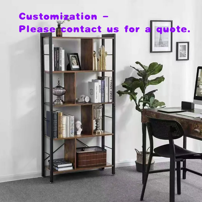 custom.Open Display Bookshelf Wood with Metal Frame Home Office School or Living Room