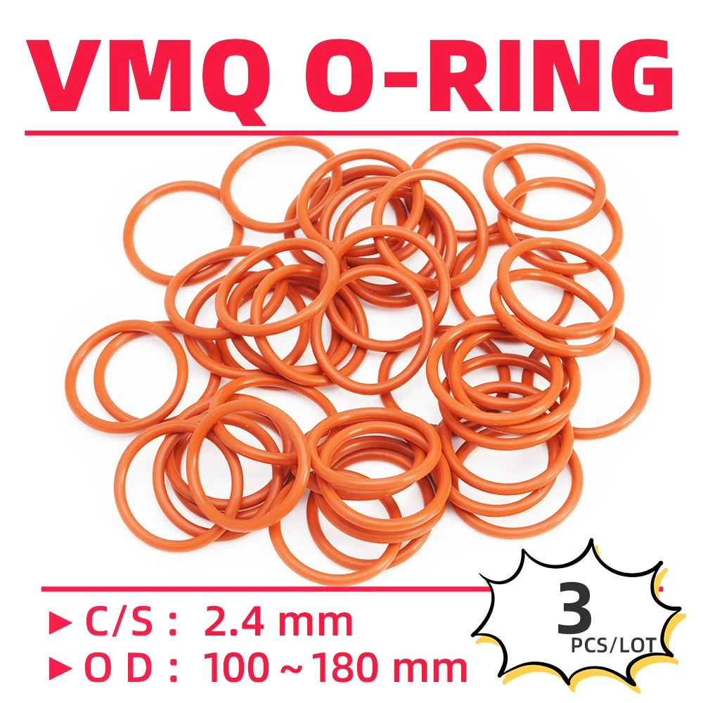 

3PCS/Lot Rubber Red VMQ CS2.4 mm OD 100/105/110/120/125/130/135/140/145/150/155/160 mm O Ring Gasket Oil Resistant Waterproof