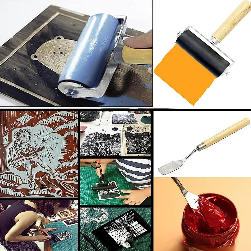 8Pcs Rubber Brayer Set Versatile Ink Rollers For Printmaking & Crafting Handmade Professional Painting Rollers Mat Tool