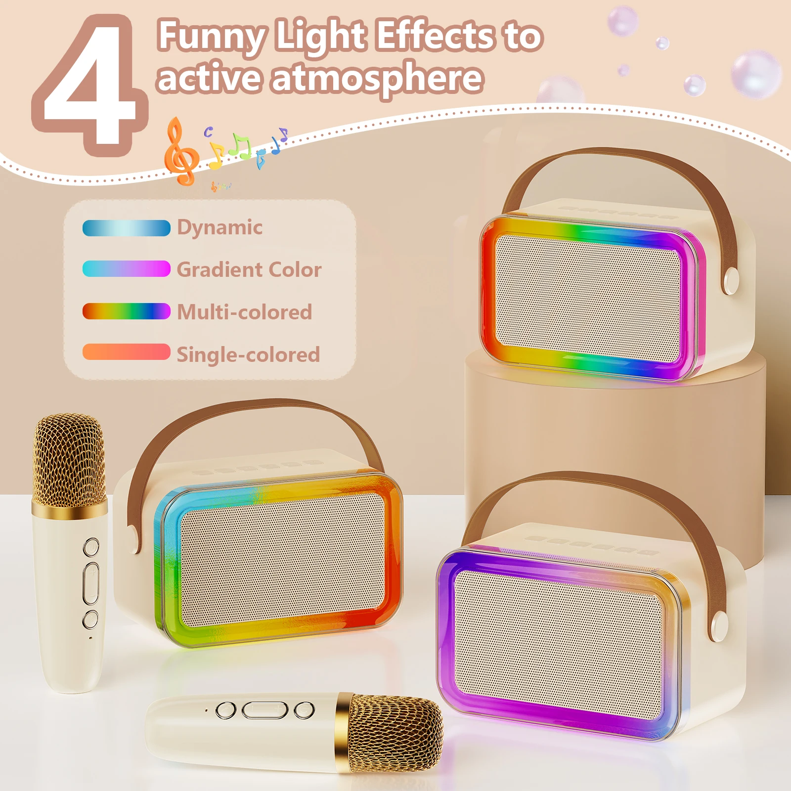 Máquina de Karaokê para Crianças e Adultos, Caixa de Som Bluetooth Portátil com 2 Microfones Sem Fio, Brinquedos de Karaokê para Festa em Família