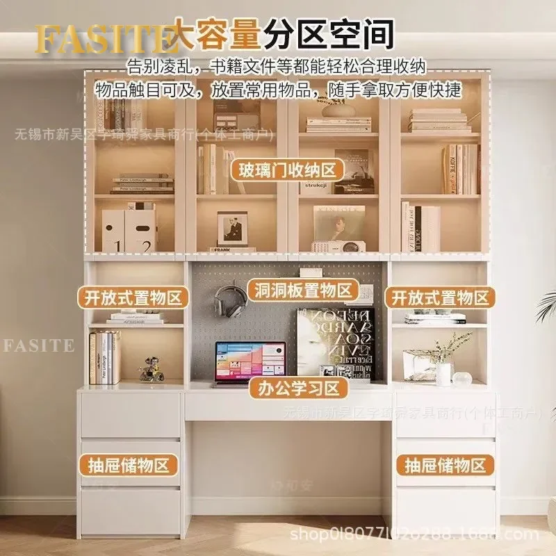 For Home Office Bedroom One Piece Desk Cabinet Bookshelf Writing Table with Bookcase Desktop Computer Table Wood Based Panel