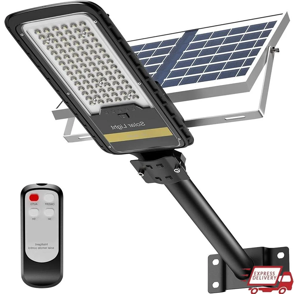

Solar Street Lights 15000lm IP67 Waterproof Outdoor Flood Light Remote Control Dusk to Dawn Smart Chip LED 84 Lights