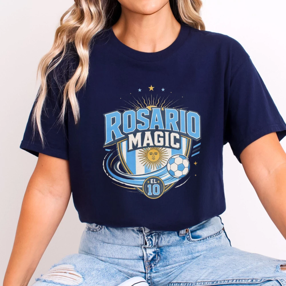 Rosario Magic No 10 Soccer T Shirt  Argentina Inspired Playmaker Fan Tee Sky Blue Football Supporter Shirt High Quality Cotton