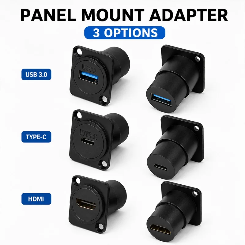 1PC Metal Round D Type Panel Mount Coupler USB 3.0 HDMI Type C Female Feedthrough Socket Adapter for AV Rack Cabinet Patch Panel