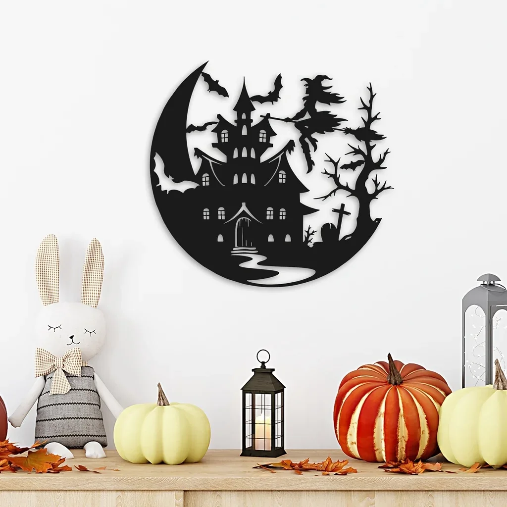 1pc, Halloween Metal Sign Moon Witch Metal Art Witchy Aesthetic Porch Sign Halloween Unique Home Wall Decorations Goth Design