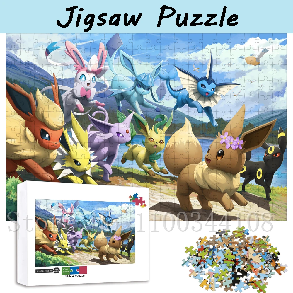 Pokemon Eeveelution Wooden Puzzles for Adults 300/500/1000 Pieces Game Anime Jigsaw Puzzles Parent-Child Interactive Toys