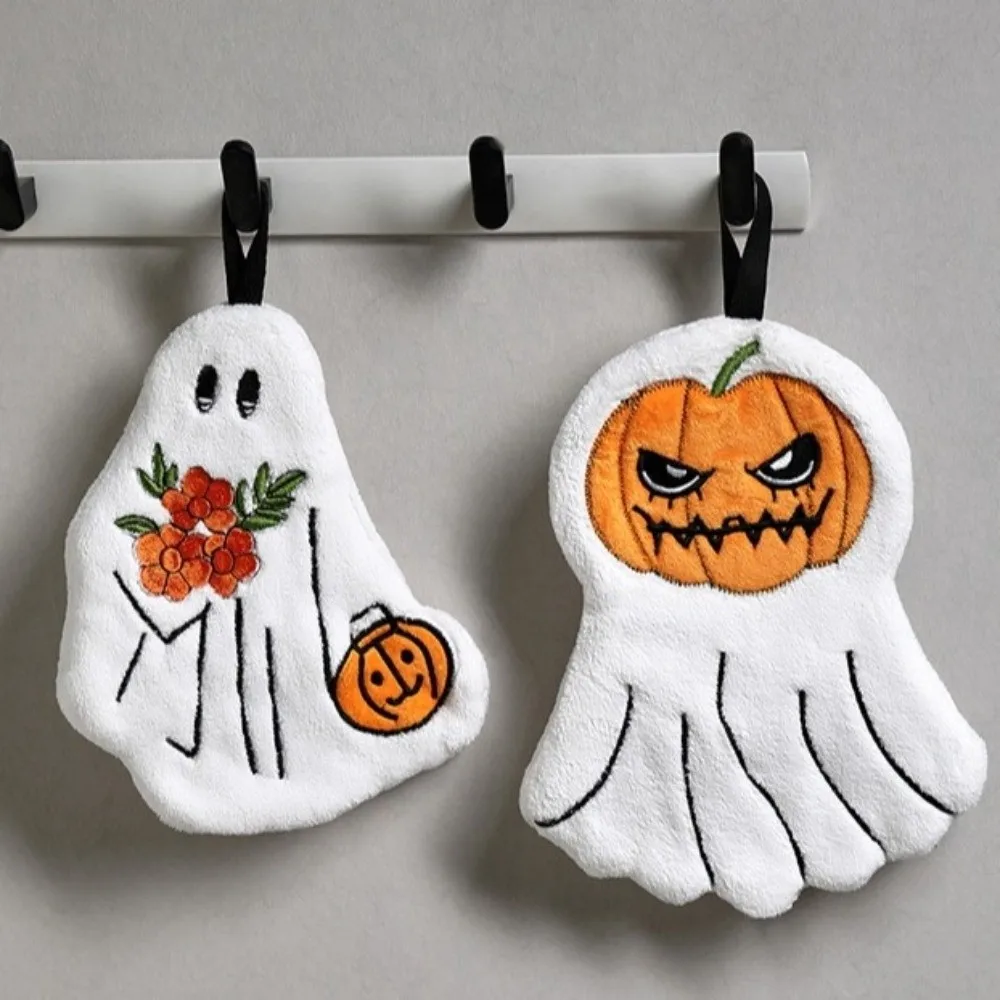 Creative Ultra Absorbent Halloween Hand Towels Coral Fleece Soft Pumpkin Towel Hanging Cartoon Kitchen Towels Restaurant