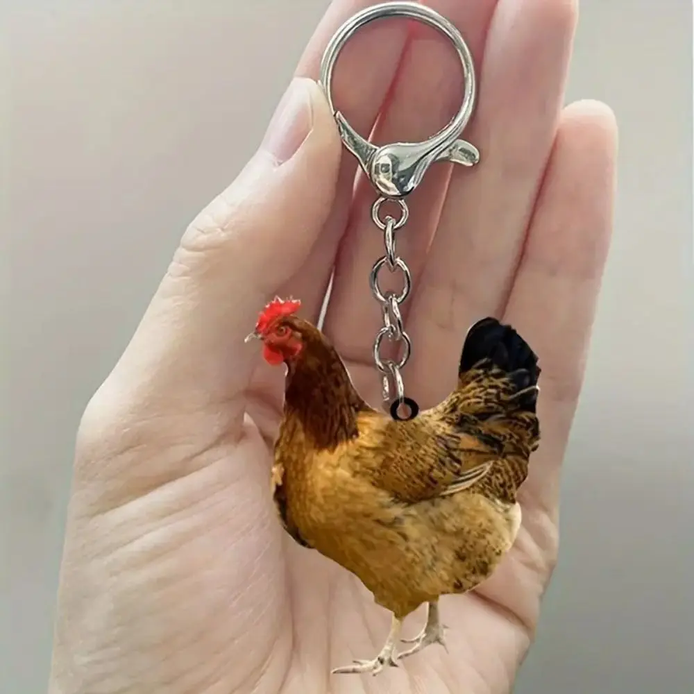 

Funny Cock Figure Car Keychain Pendant Cartoon Chicken Key Holder Handicraft Ornaments Flat Rooster Hen Key Ring Small Gifts