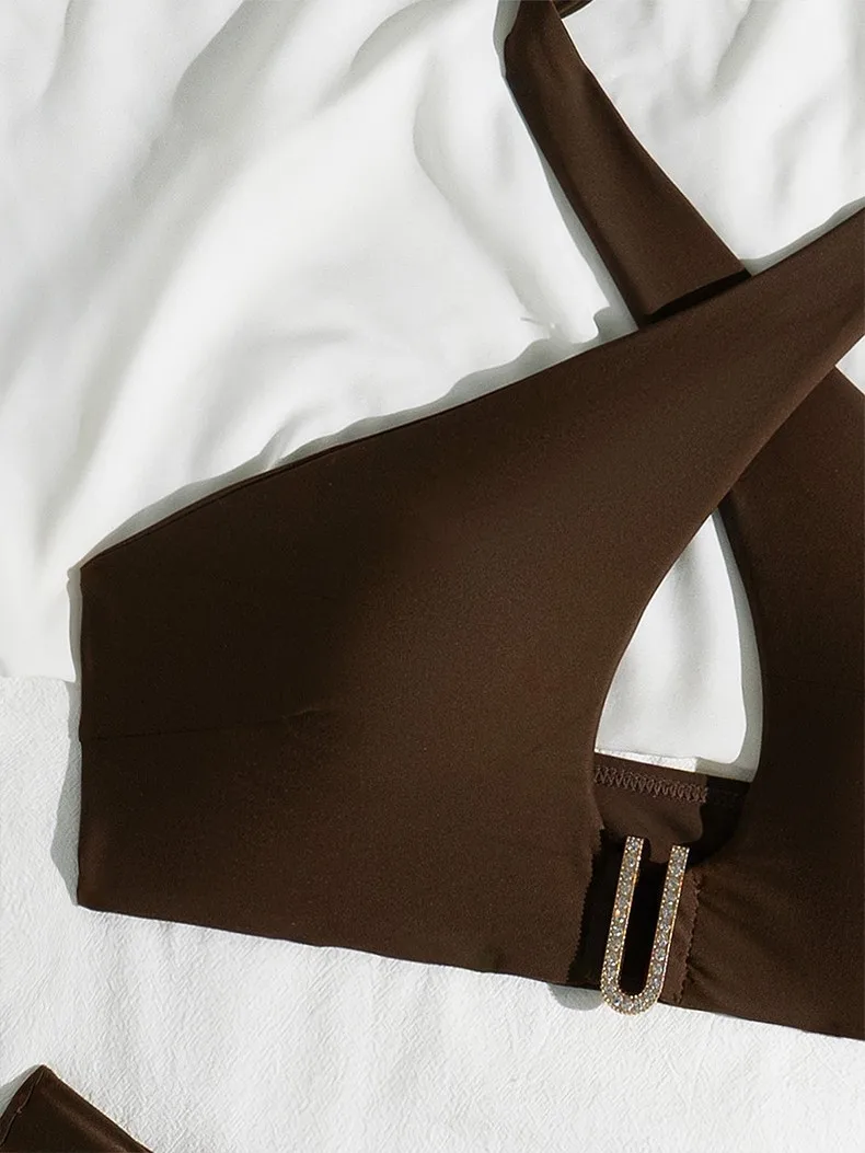 Women's Halter Micro Bikini Set Sexy High-End Two-Piece Swimwear Solid Color Swimsuit Summer Holiday Beach Swim Clothes Outfits