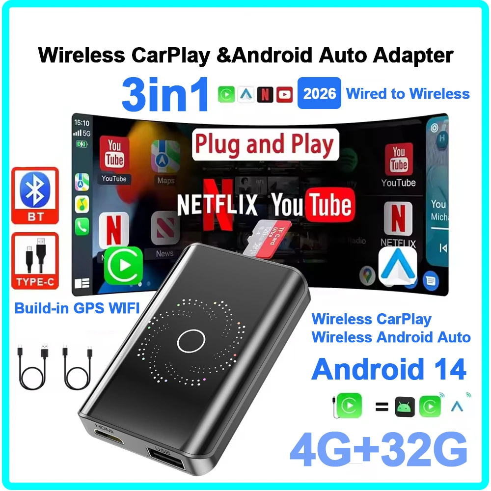 3 in 1 Car Ai Box Wireless CarPlay Android Auto Adapter Android TV Box on Youtube Nexflit Car Intelligent System