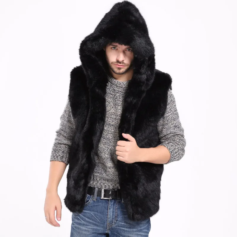 PFHQ Autumn Winter Men's Faux Fur Vest Sleeveless Solid Color 2024 Korea Fashion Casual Male Tops New Loose With Hat 21Z7152