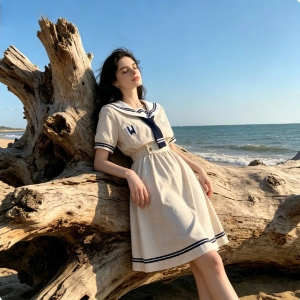 Preppy Japanese College JK Pleated Dress,Summer School Uniform for Junior High women,Daily Outfit for Campus Life&Anime Cosplay
