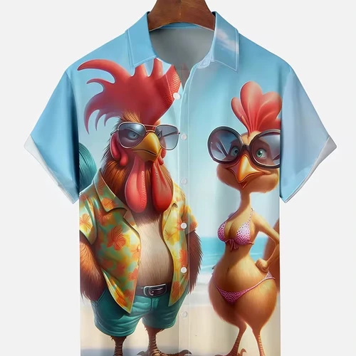 3D 프린트 동물 AI 치킨 남성 하와이안 셔츠, 남성 패션 의류, 휴일 단추 업 블라우스, 남성 비치 휴가 셔츠, 핫 세일 