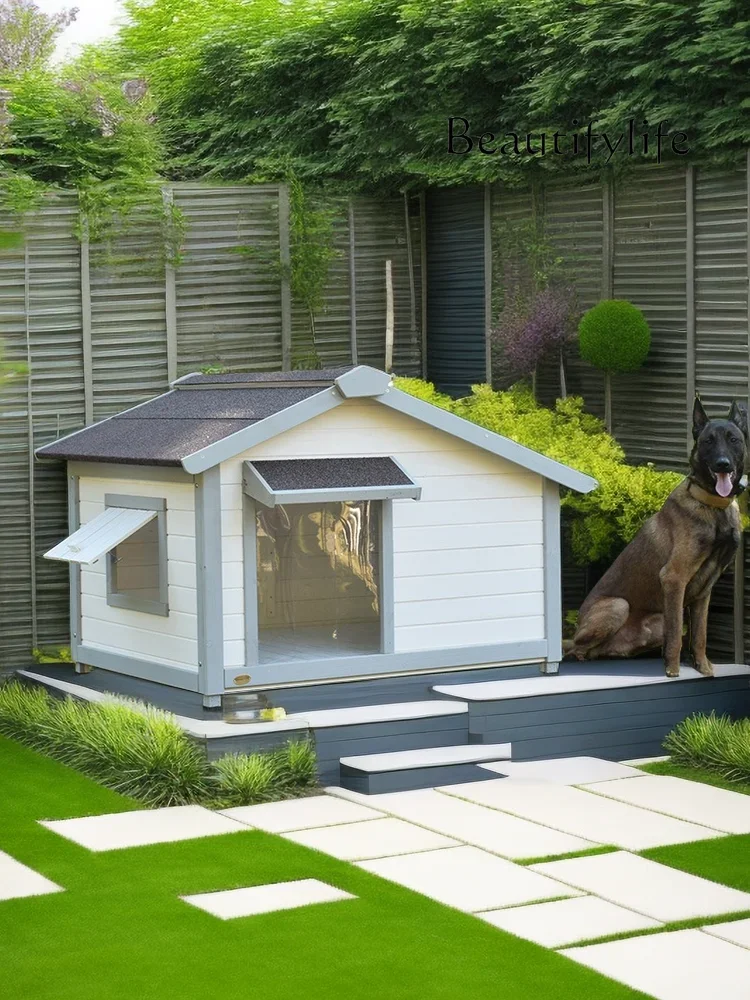 Outdoor Solid Wood Kennel Rainproof and Sun Protection Outdoor Dog Cage Villa Courtyard Small and Medium-Sized Dogs Nest