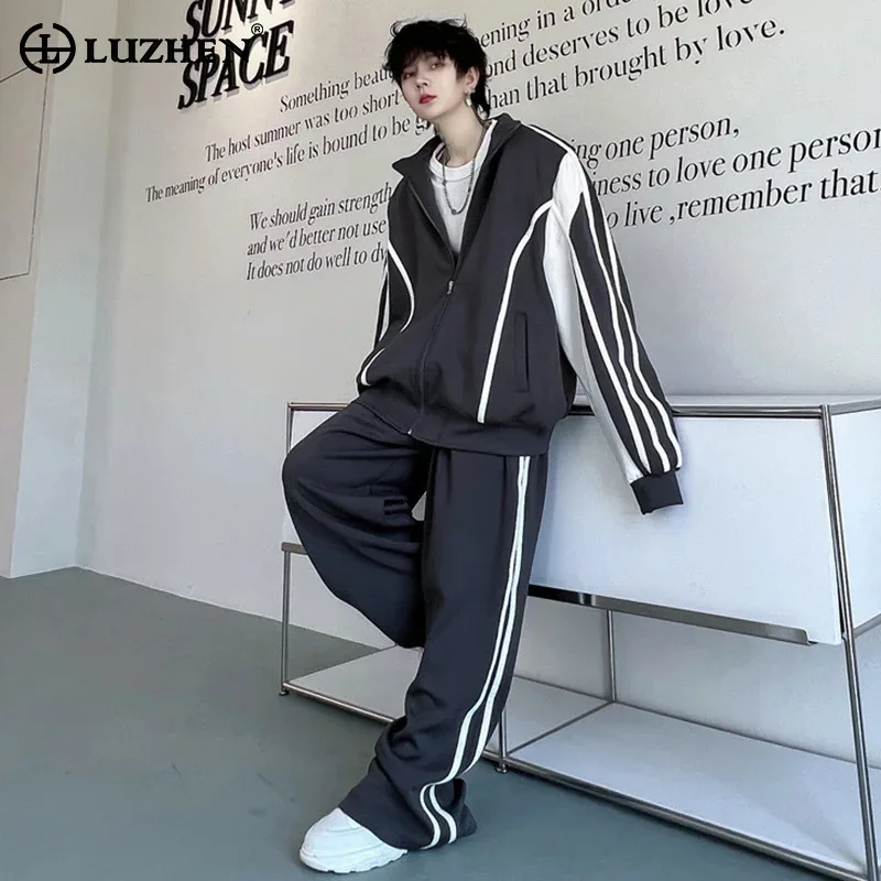 

LUZHEN 2024 Autumn Color Contrast Patchwork Sweatshirt Casual Sport Pants Two Piece Sets Fashion Street Men's Tracksuit LZ5216