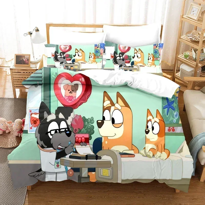 Cartoon Bluey Family Print Bedding Set Cartoon 3D Printing Polyester Duvet Cover Pillowcase Quilt Cover