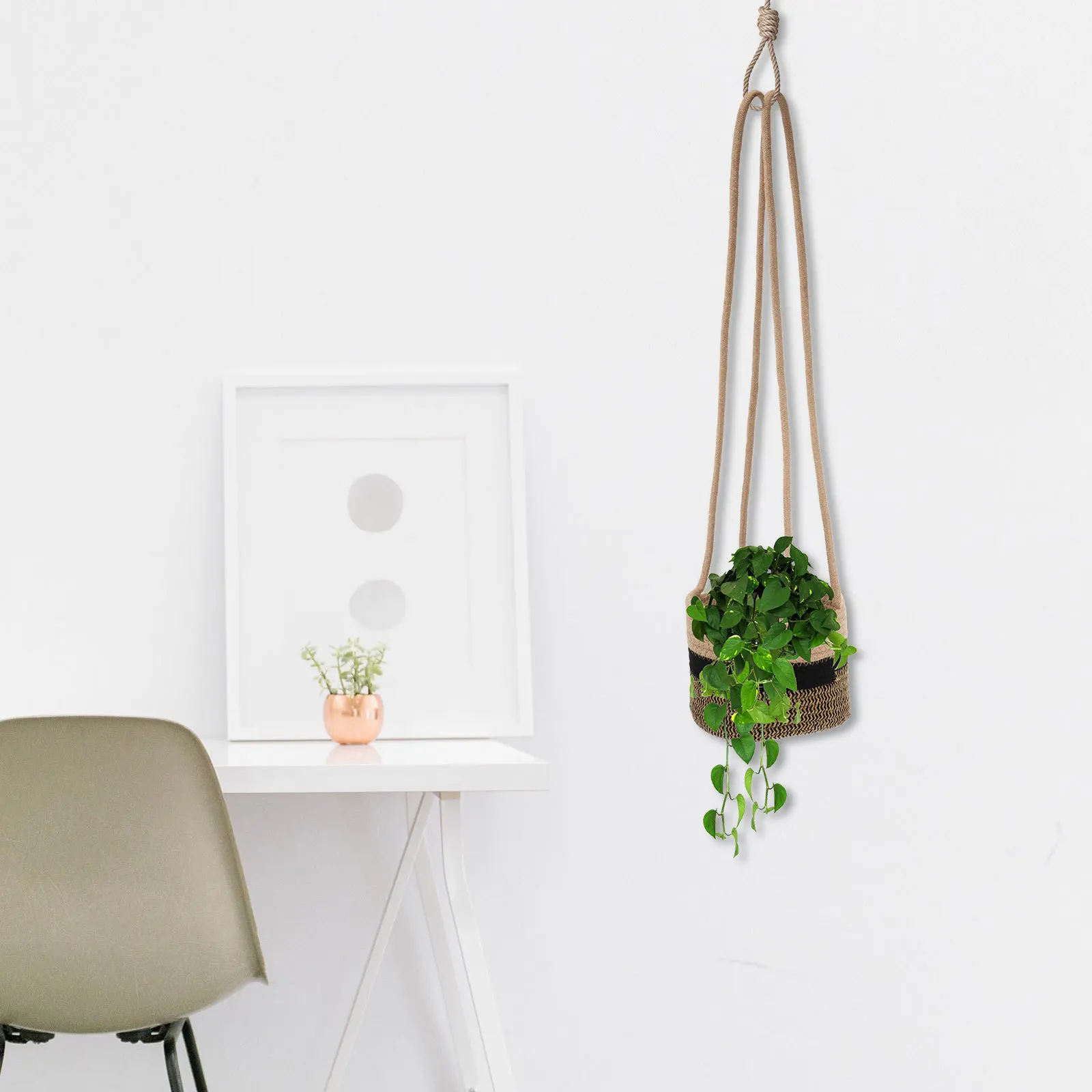 

Cotton Rope Woven Flower Basket Durable Hanging Planter Foldable Indoor Plant Pot Home Office Storage Basket Indoor Plant Hanger