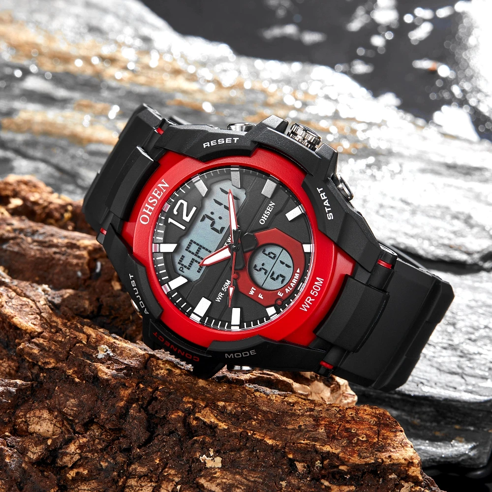 

New Fashion Simple Sports Watches Quartz Wristwatches Digital Military Men Alarm 50M Diver LED Light Shock Red Relogio Masculino