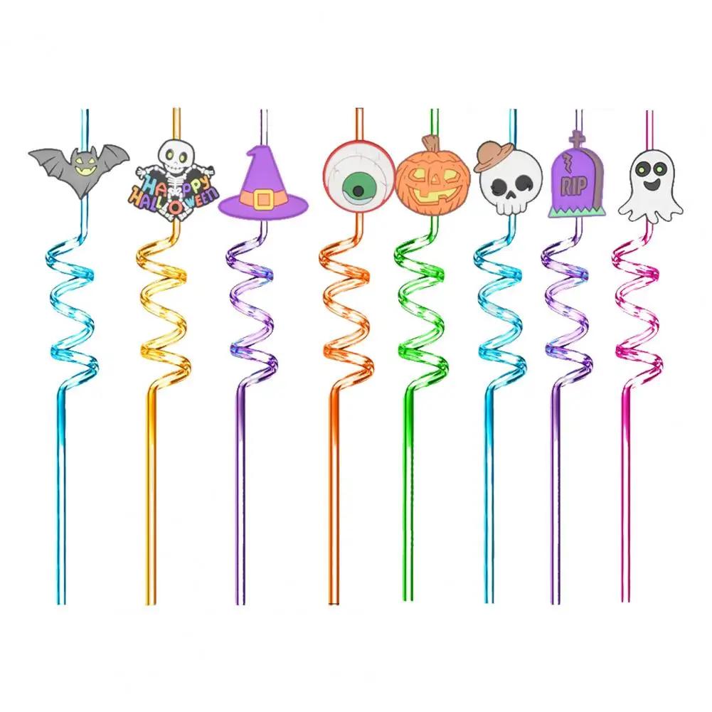 Pumpkin Spider Web Straws 8pcs Halloween Reusable Drinking Straws for Children Spiral Beverage Straws for Hot for Birthday