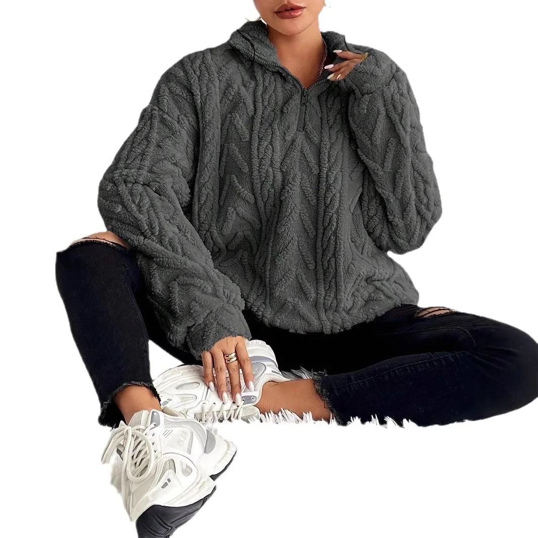 Inverno kleding dames 2024 camisola elegante mulher dupla face pulôver de pelúcia com zíper gola de manga comprida nova camisola de malha