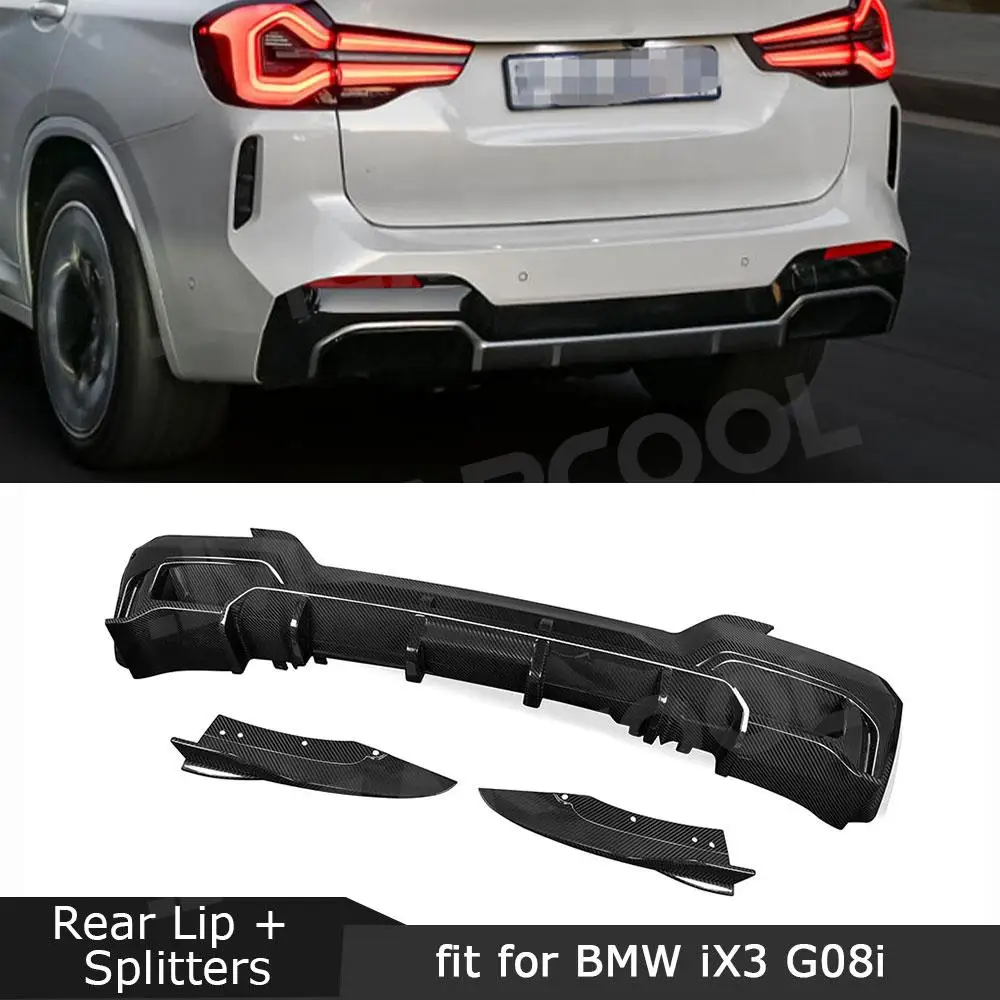 

For BMW iX3 G08i 2022 Dry Carbon Fiber Rear Bumper Lip Diffuser Side Splitters Spoiler FRP Bumper Guard Scratch Protect BodyKits