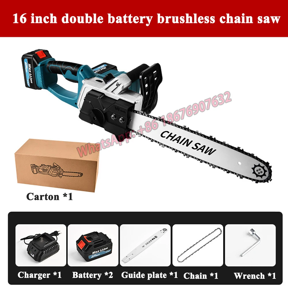 

16Inch Brushless Electric Saw Battery 7980W Portable Chainsaw Rechargeable Cordless Graden Pruning Tools For 18V Battery